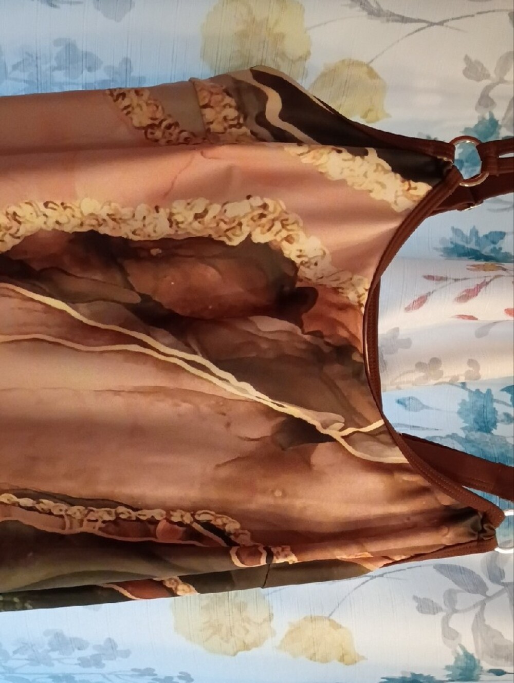 Brown Marble-Print Spaghetti Strap Swim Top - Picture 5 of 6